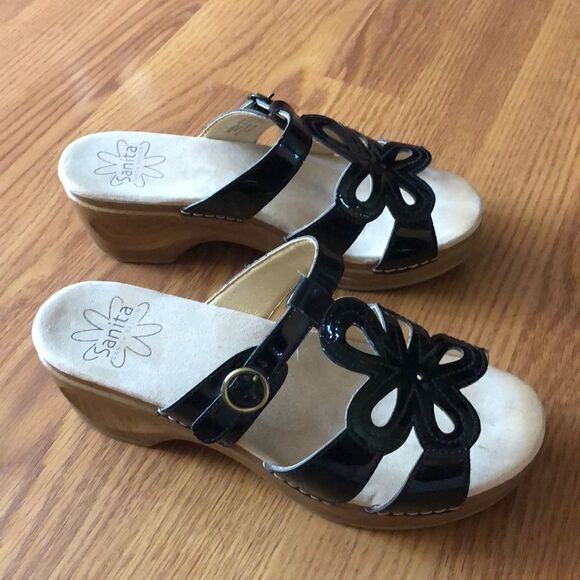 Sanita black patent sandals sz 39 - Picture 4 of 7